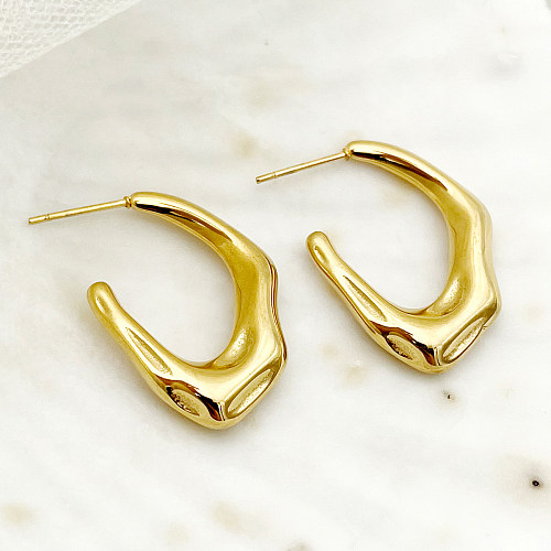 1 paire de clous d'oreilles en acier inoxydable plaqué or, Style Simple, couleur unie