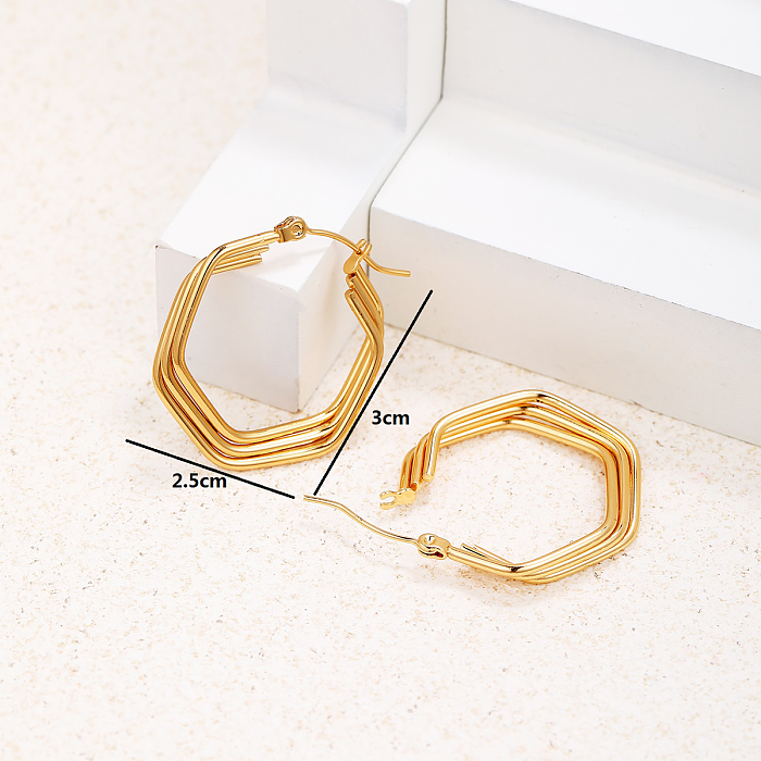 1 Paar einfache Urlaubs-Ohrringe im modernen Stil mit geometrischer Lagenbeschichtung aus Edelstahl mit 18-Karat-Vergoldung