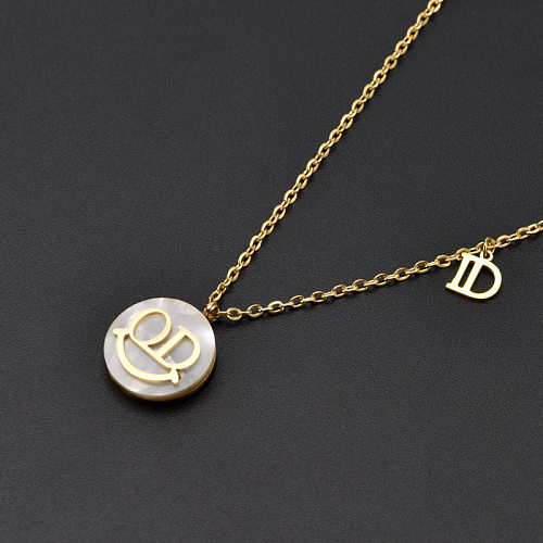 Simple Style Round Letter Stainless Steel Plating Inlay Shell Pendant Necklace