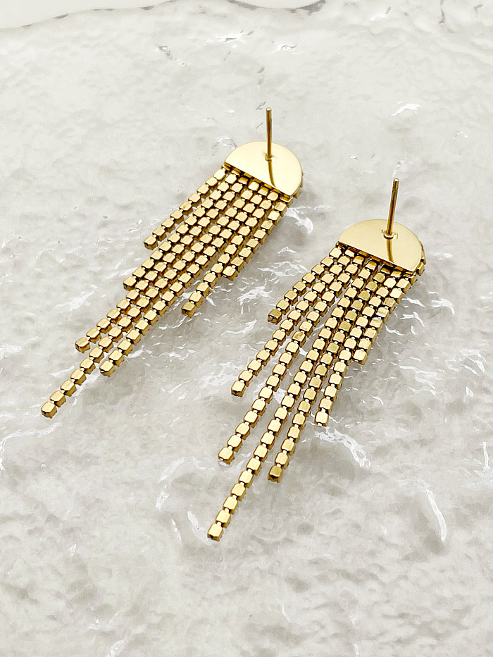 1 Pair Luxurious Shiny Irregular Tassel Stainless Steel  Plating Inlay Zircon Gold Plated Drop Earrings