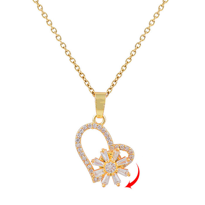 Fashion Star Heart Shape Flower Stainless Steel Inlay Zircon Pendant Necklace