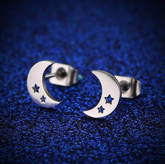 Women'S Simple Style Moon Stainless Steel  No Inlaid Ear Studs Hollow Out Stainless Steel  Earrings