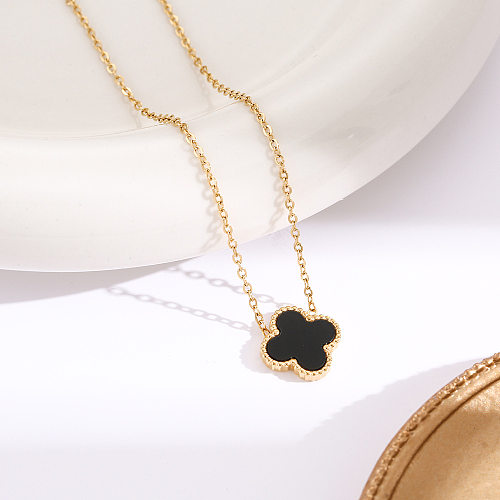 Lady Sweet Four Leaf Clover Stainless Steel  Plating Inlay Shell 18K Gold Plated Pendant Necklace
