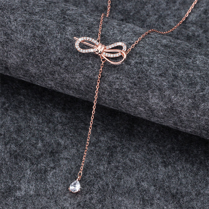 Casual Simple Style Classic Style Bow Knot Stainless Steel  Polishing Plating Inlay Zircon Rose Gold Plated Pendant Necklace