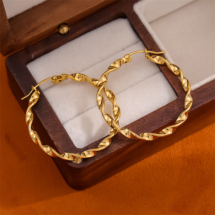 1 Pair Retro Simple Style Round Plating Stainless Steel  18K Gold Plated Hoop Earrings