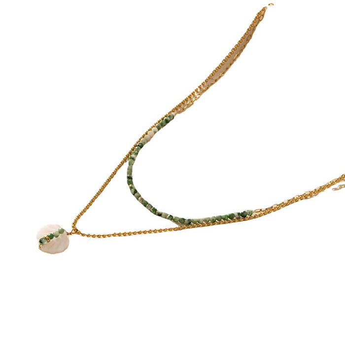 Colliers superposés plaqués or avec bloc de couleur élégant, coque en alliage d'acier inoxydable, placage de perles
