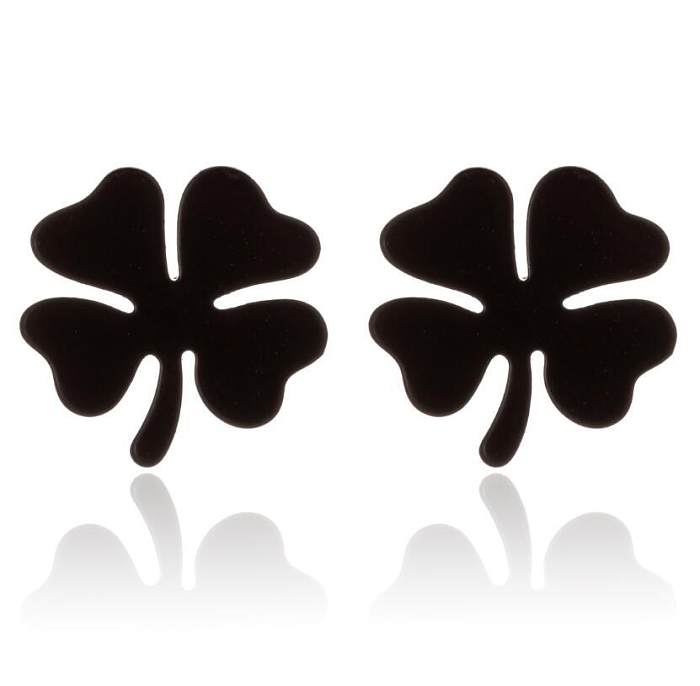 1 Pair Fashion Four Leaf Clover Stainless Steel Plating Ear Studs