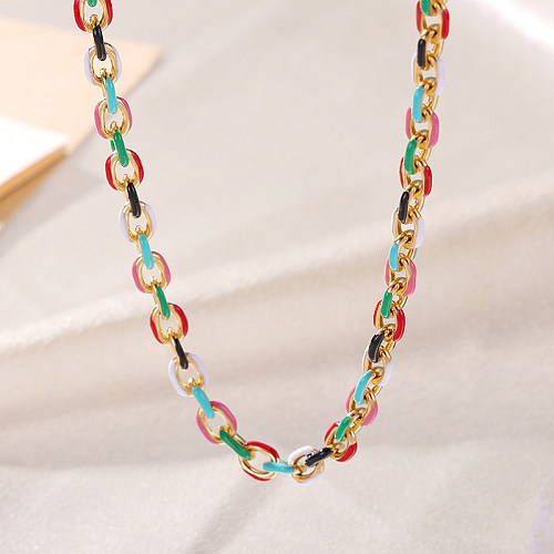 Elegante, 18 Karat vergoldete Halskette aus Edelstahl mit Farbblock-Emaille-Beschichtung