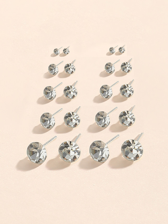 1 Set IG Style Solid Color Inlay Steel Rhinestones Ear Studs