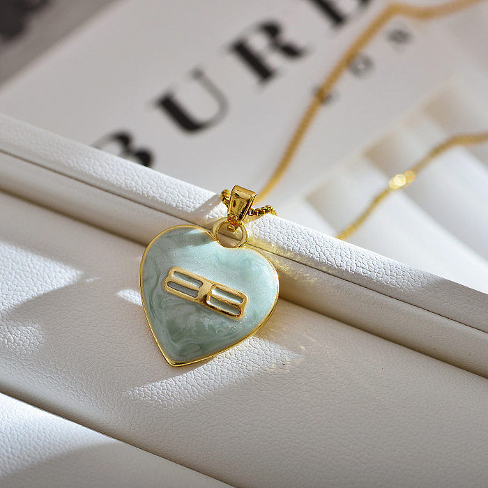 Collier pendentif en émail en acier inoxydable en forme de coeur de style simple