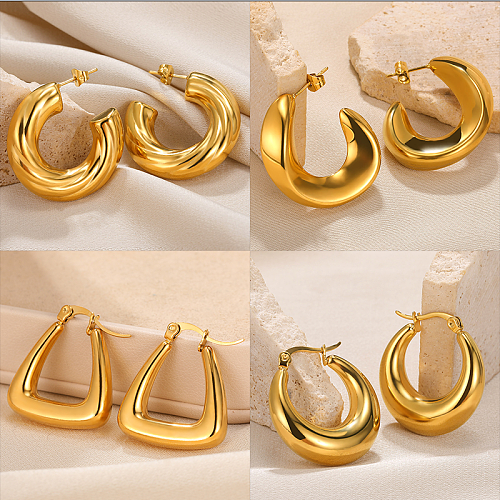 1 par de brincos de orelha banhados a ouro 18K, estilo vintage, cor sólida, irregular, aço inoxidável