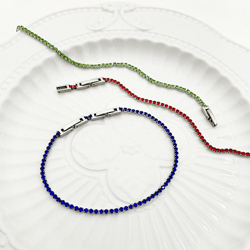 Simple Style Shiny Round Stainless Steel Inlay Zircon Bracelets