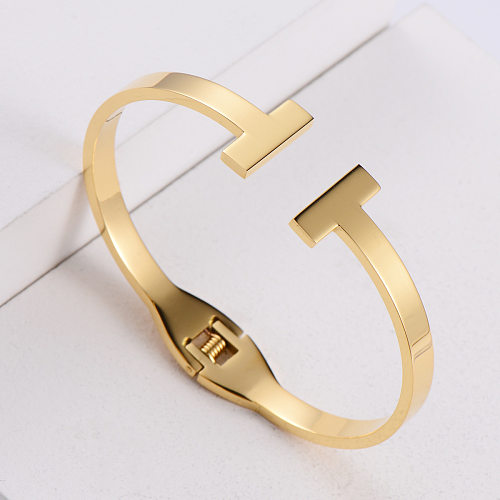 Fashion Simple T Double Row Stainless Steel Polished Mirror Bracelet Wholesale jewelry