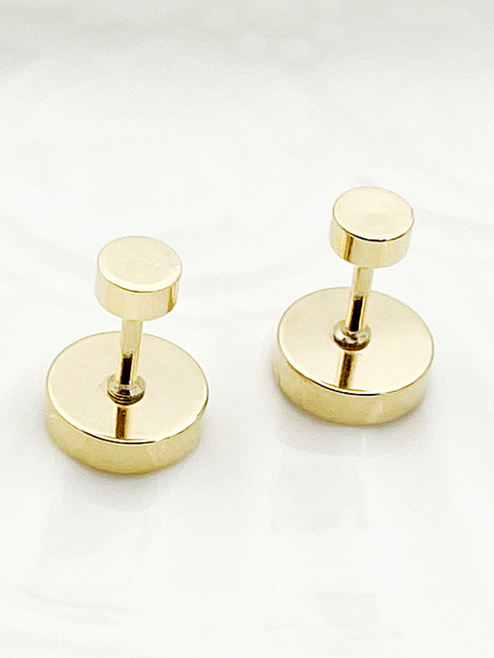 1 par de pinos de orelha banhados a ouro, estilo simples, redondo, aço inoxidável, polimento de metal, esmalte