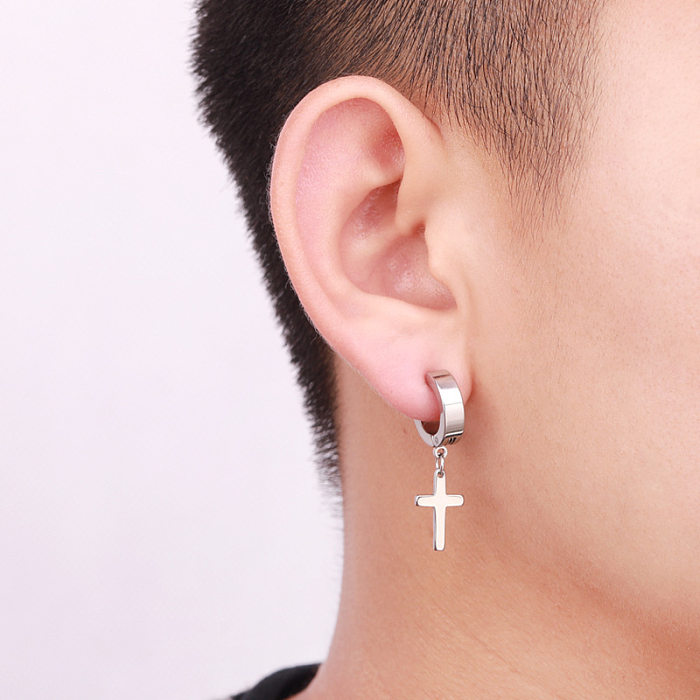 Boucles d'oreilles pendantes en acier inoxydable, style simple, croix, placage, boucles d'oreilles en acier inoxydable, 1 ensemble