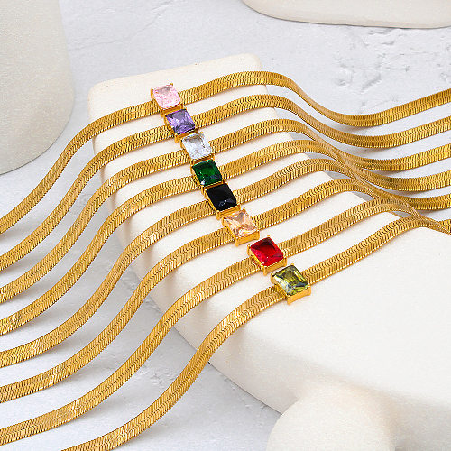Modische quadratische Halskette mit Zirkon-Intarsien-Edelstahlbeschichtung, 1 Stück