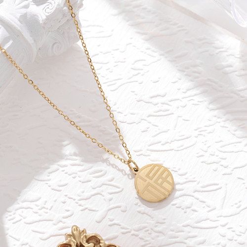 Retro Streetwear Round Stainless Steel  Plating 18K Gold Plated Pendant Necklace