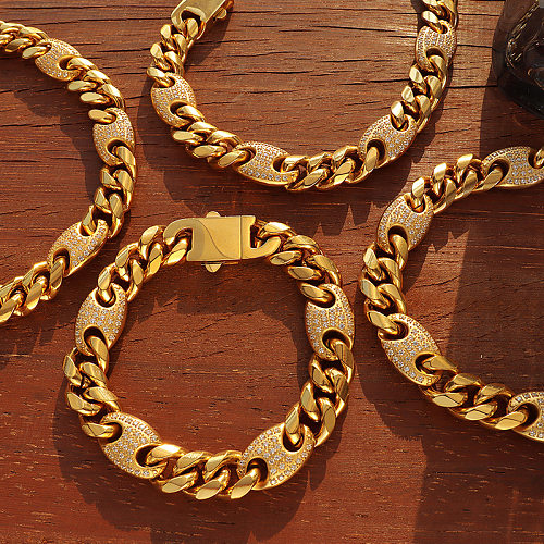 Bracelet en acier plaqué or avec chaîne cubaine en diamant incrusté de mode