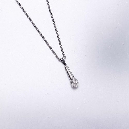 AliExpress Supply Wholesale European And American Fashion Creative Necklace Microphone Pendant Personality Diamond Stainless Steel Necklace