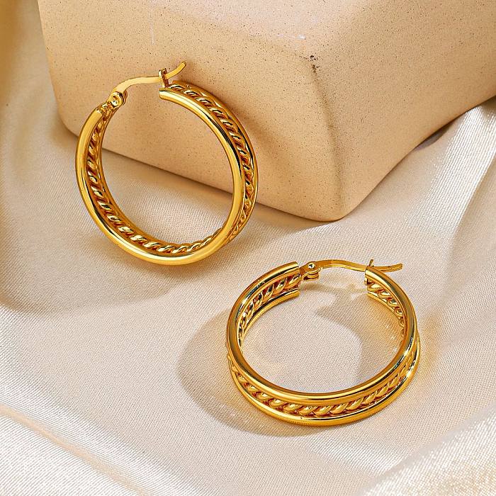 1 Pair Simple Style Commute Circle Twist Plating Stainless Steel  18K Gold Plated Earrings