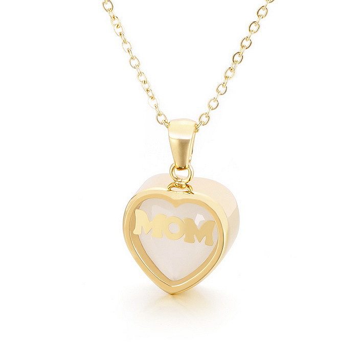 1 Piece MAMA Simple Style Heart Shape Stainless Steel Inlay Birthstone Zircon Pendant Necklace