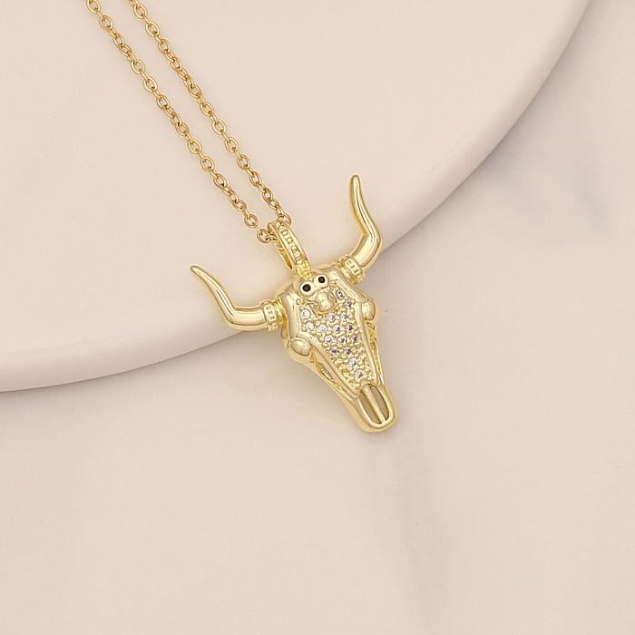 Fashion Cattle Stainless Steel  Copper Pendant Necklace Inlay Zircon Stainless Steel  Necklaces 1 Piece