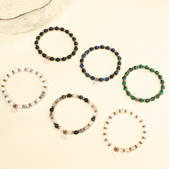 Bracelets plaqués or Rose en pierre naturelle en acier inoxydable en forme de cœur de Style simple et classique en vrac