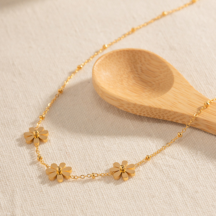 INS-Stil, einfache Halskette mit Blumen-Edelstahlbeschichtung, 18 Karat vergoldet