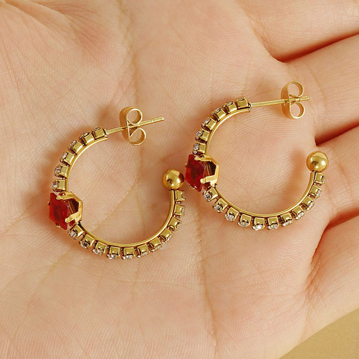 1 Pair Simple Style C Shape Inlay Stainless Steel  Zircon 18K Gold Plated Ear Studs