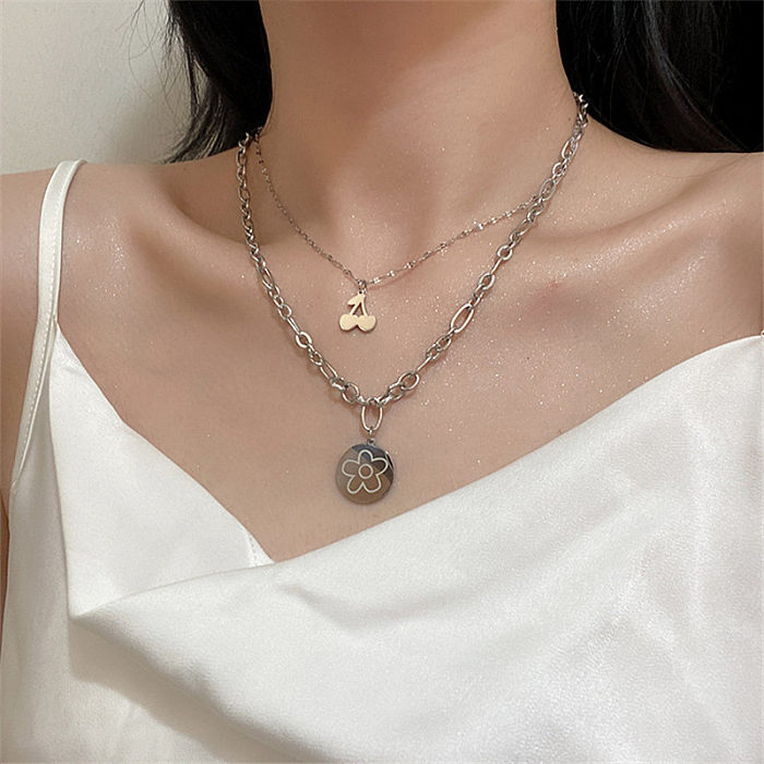 Retro Simple Style Letter Moon Heart Shape Alloy Stainless Steel Plating Inlay Acrylic Artificial Diamond Rhinestones Gold Plated Silver Plated Necklace