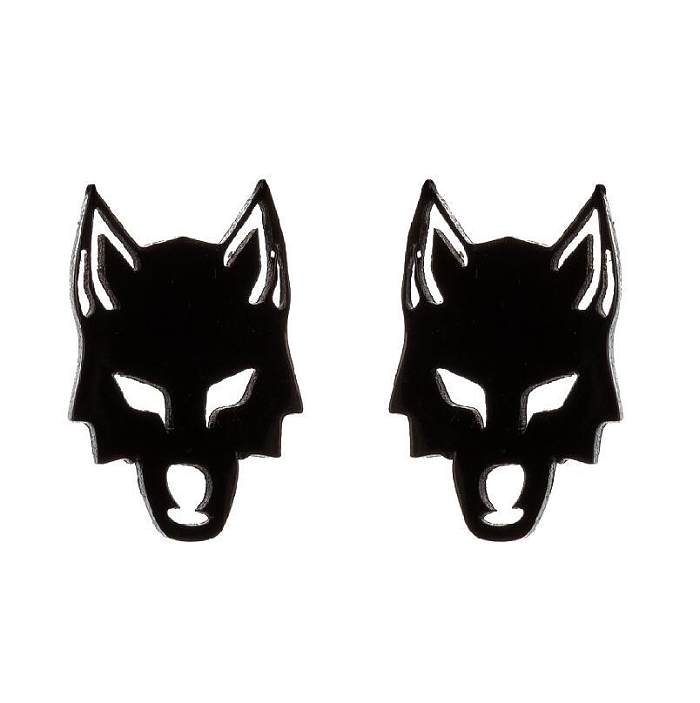 1 paire de clous d'oreilles Punk Wolf en acier inoxydable