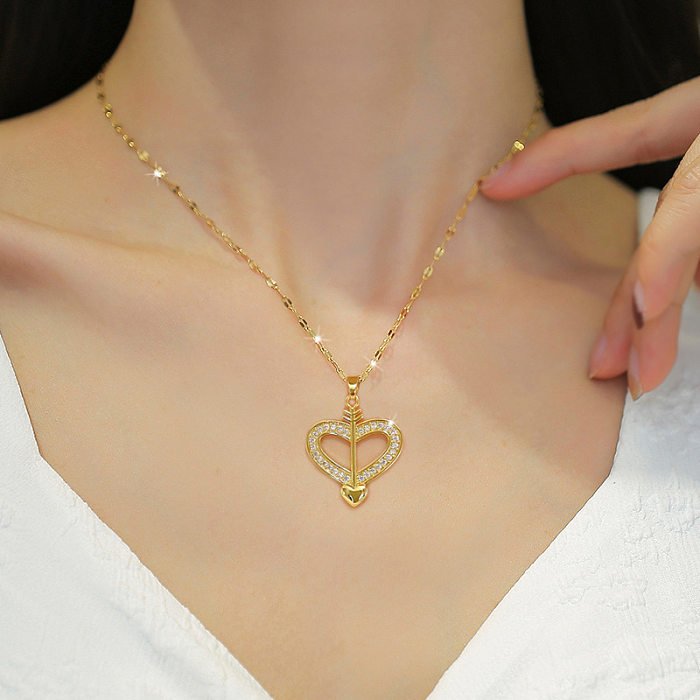Süße Pfeil- und Bogen-Herzform-Halskette mit Anhänger aus Edelstahl mit Kupferbeschichtung und Inlay aus Zirkon