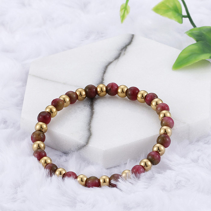 Japanische und koreanische Mode, einfaches, künstliches Granat-Perlen-Titanstahl-Unisex-einziehbares Nischen-Goldarmband