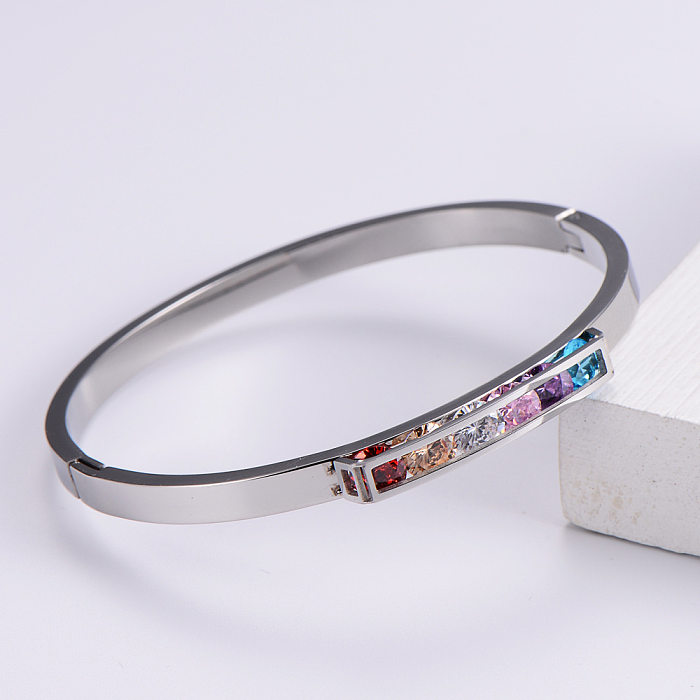 Glossy Color Diamond Simple Stainless Steel Bracelet