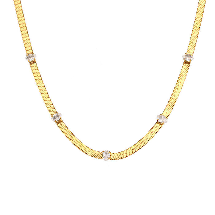 Retro Geometric Stainless Steel  Necklace Inlaid Zircon Stainless Steel  Necklaces