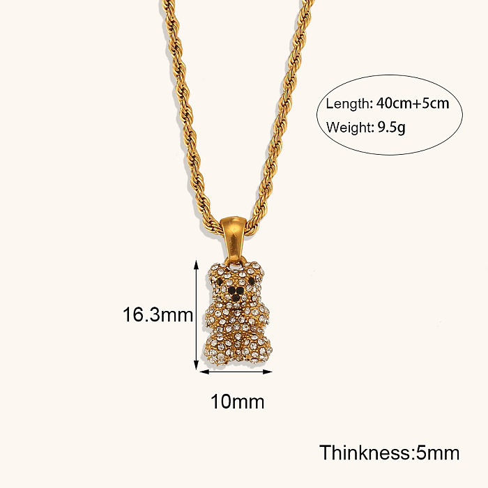 Cute Bear Stainless Steel  Plating Zircon Necklace
