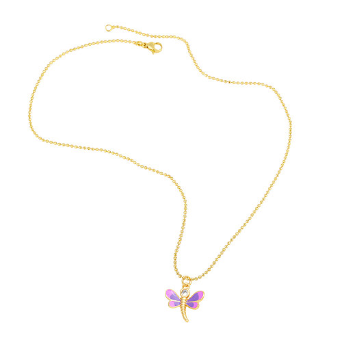 Modern Style Dragonfly Stainless Steel  Copper Enamel Plating 18K Gold Plated Pendant Necklace