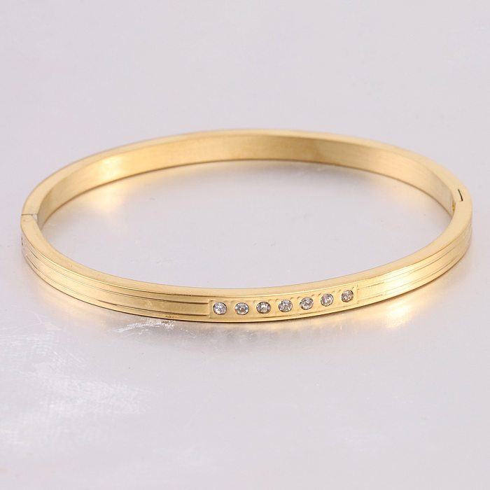 Wholesale Simple Style Solid Color Stainless Steel Inlay Zircon Bangle