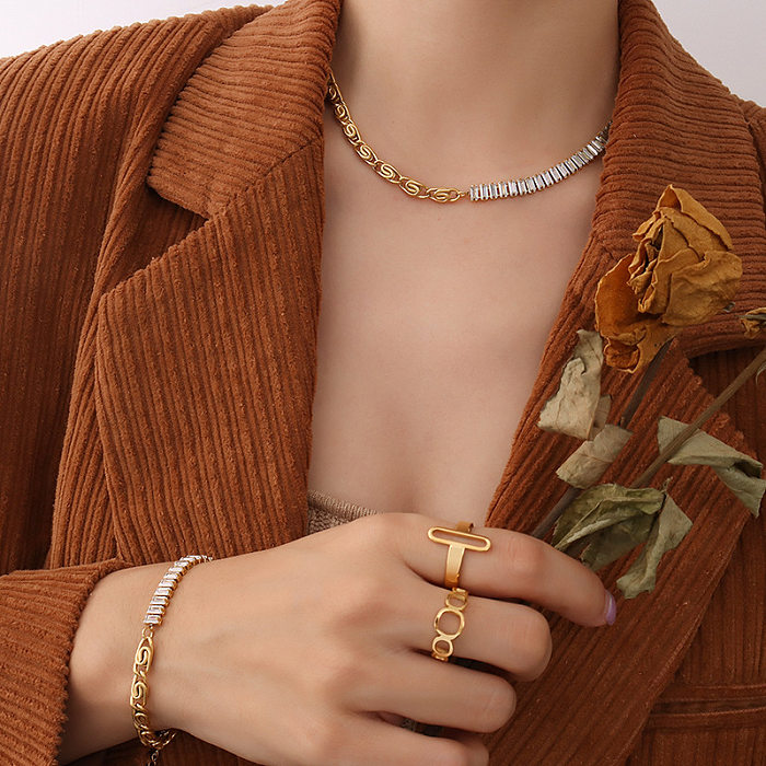 Conjunto de pulseira de colar de emenda de zircão de luxo leve aço inoxidável 18K joias banhadas a ouro real