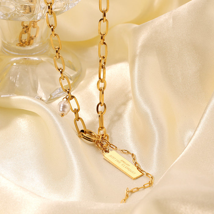 Collier pendentif plaqué or 18 carats avec pompon en acier inoxydable, Style Simple, lettre rectangulaire, Style IG