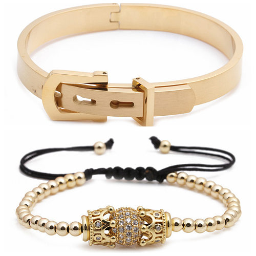 Ensemble de bracelets tressés avec couronne en acier inoxydable, Alphabet romain, vente en gros de bijoux