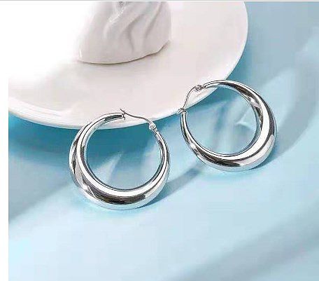1 Pair Simple Style Classic Style Round Solid Color Stainless Steel  Earrings