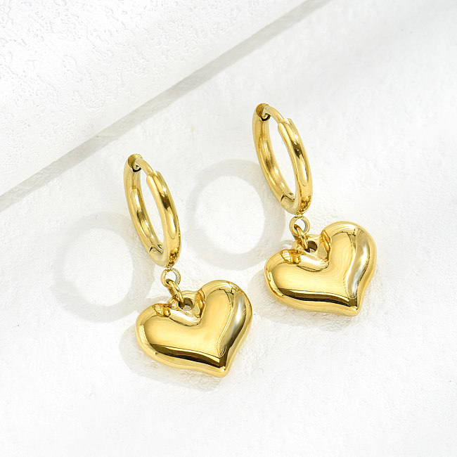 Pendientes colgantes con forma de corazón de moda en oro de 14 quilates chapados en acero inoxidable