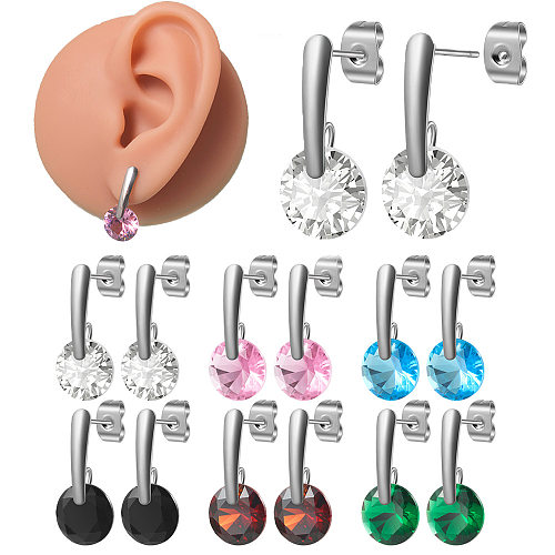 1 Pair Casual Cute Round Plating Inlay Stainless Steel  Zircon Ear Studs
