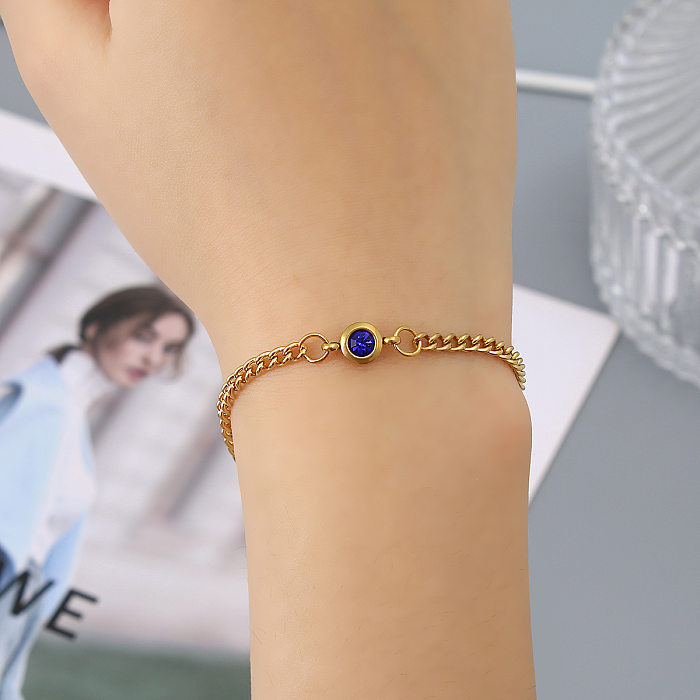 Simple Style Solid Color Stainless Steel Handmade Inlay Artificial Diamond Bracelets