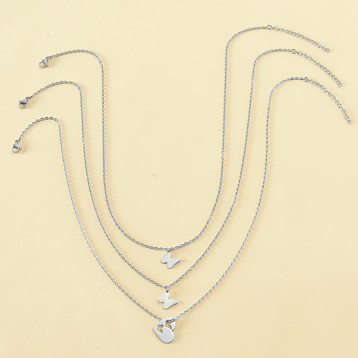 Conjunto de 3 piezas de collar con colgante hueco pulido de acero inoxidable con mariposa MAMA de moda
