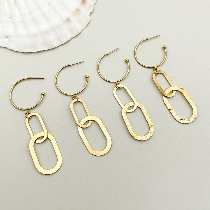 1 paire de boucles d'oreilles pendantes en acier inoxydable plaqué or, Style Simple, ovale