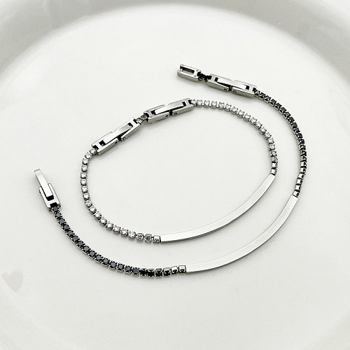 Casual Simple Style Square Stainless Steel Inlay Zircon Bracelets