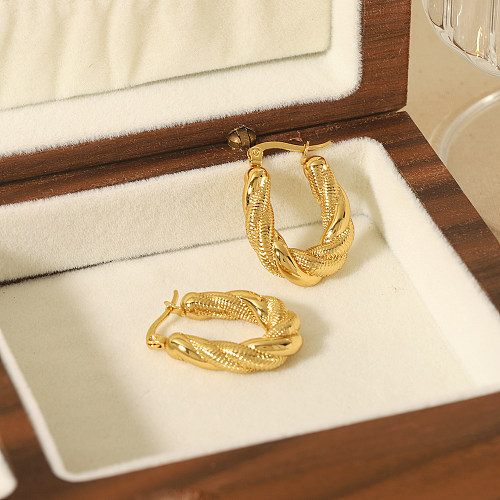 1 Pair Simple Style Roman Style Oval Twist Polishing Plating Stainless Steel  18K Gold Plated Earrings