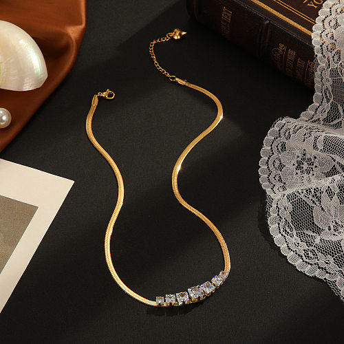 Modische quadratische Halskette mit künstlichem Diamant-Inlay aus Edelstahl, 1 Stück